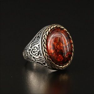 Turkish inspired sterling silver Amber ring